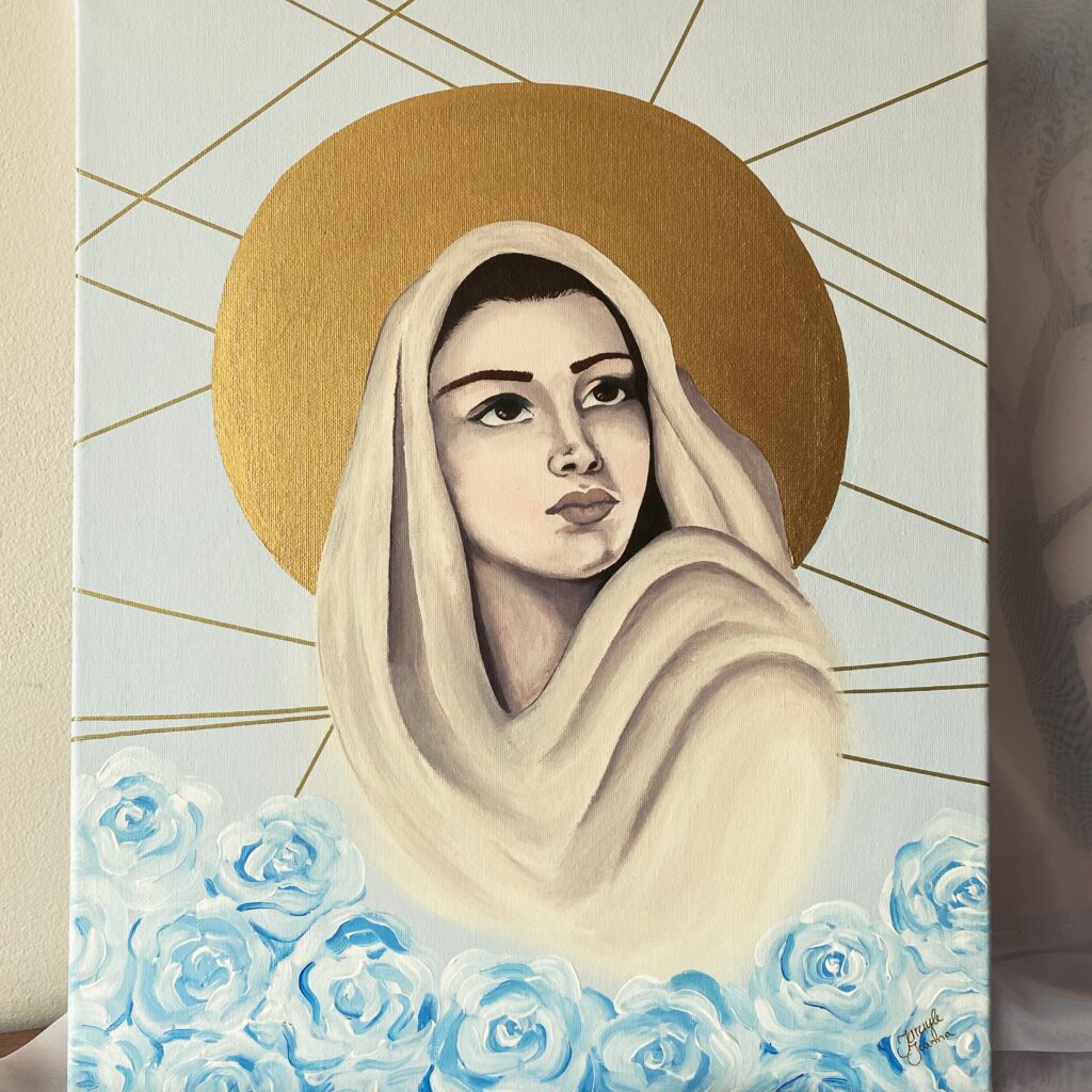 Obraz na płótnie Ave Maria - autorstwa Joanny Jarczyk. Malowany farbami akrylowymi dostępny w sklepie Biały Kruk