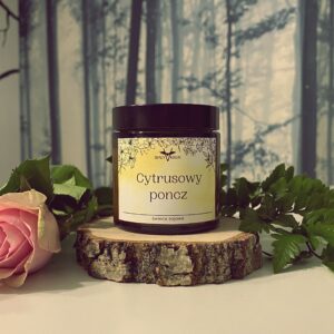 Cytrusowy poncz – Naturalna świeca sojowa zapachowa 120ml - nieziemski zapach kojarzący się ze świętami Bożego Narodzenia dostępny w sklepie rękodzielniczym Biały Kruk