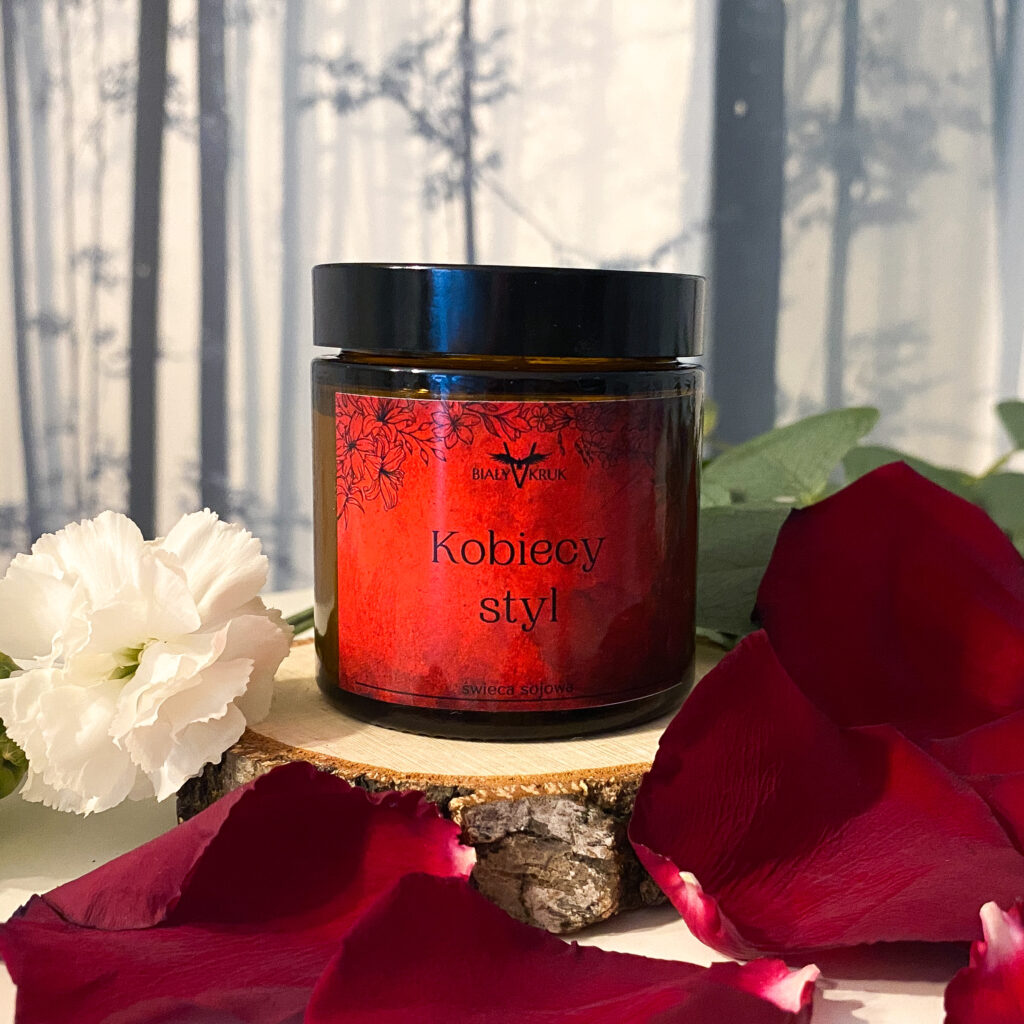 Kobiecy Styl – Naturalna świeca sojowa zapachowa 120ml - Zmysłowy, kobiecy zapach inspirowany perfumami Giorgio Armani zachwyci każdą kobietę - dostępna w sklepie rękodzielniczym Biały Kruk