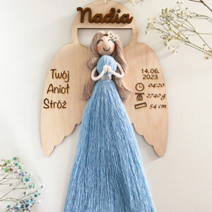 Makrama Anioł Stróż Metryczka Dziecka