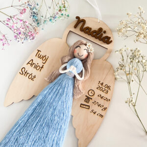 Makrama Anioł Stróż Metryczka Dziecka