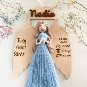 Makrama Anioł Stróż Metryczka Dziecka
