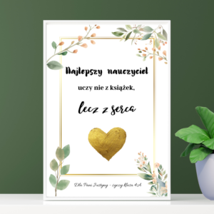 Nowoczesny Plakat Najlepszy Nauczyciel z dedykacją - wyjątkowe podziękowanie dla nauczyciela na koniec roku lub dzień nauczycieka - całkowicie personalizowany robiony na zamówienie - dostępny w sklepie rękodzielniczym Biały Kruk