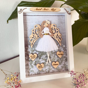 Anioł w Ramce Metryczka Pamiątka Chrztu