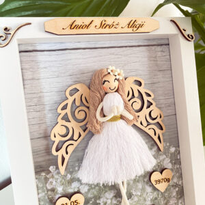 Anioł w Ramce Metryczka Pamiątka Chrztu