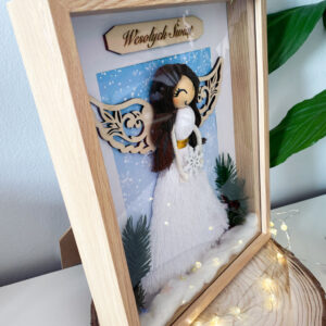 Zimowy Anioł Makrama w ramce