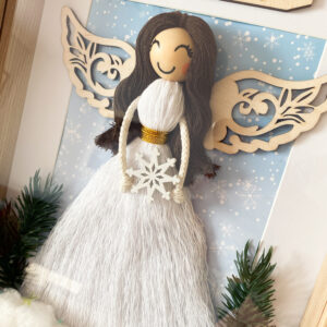 Zimowy Anioł Makrama w ramce